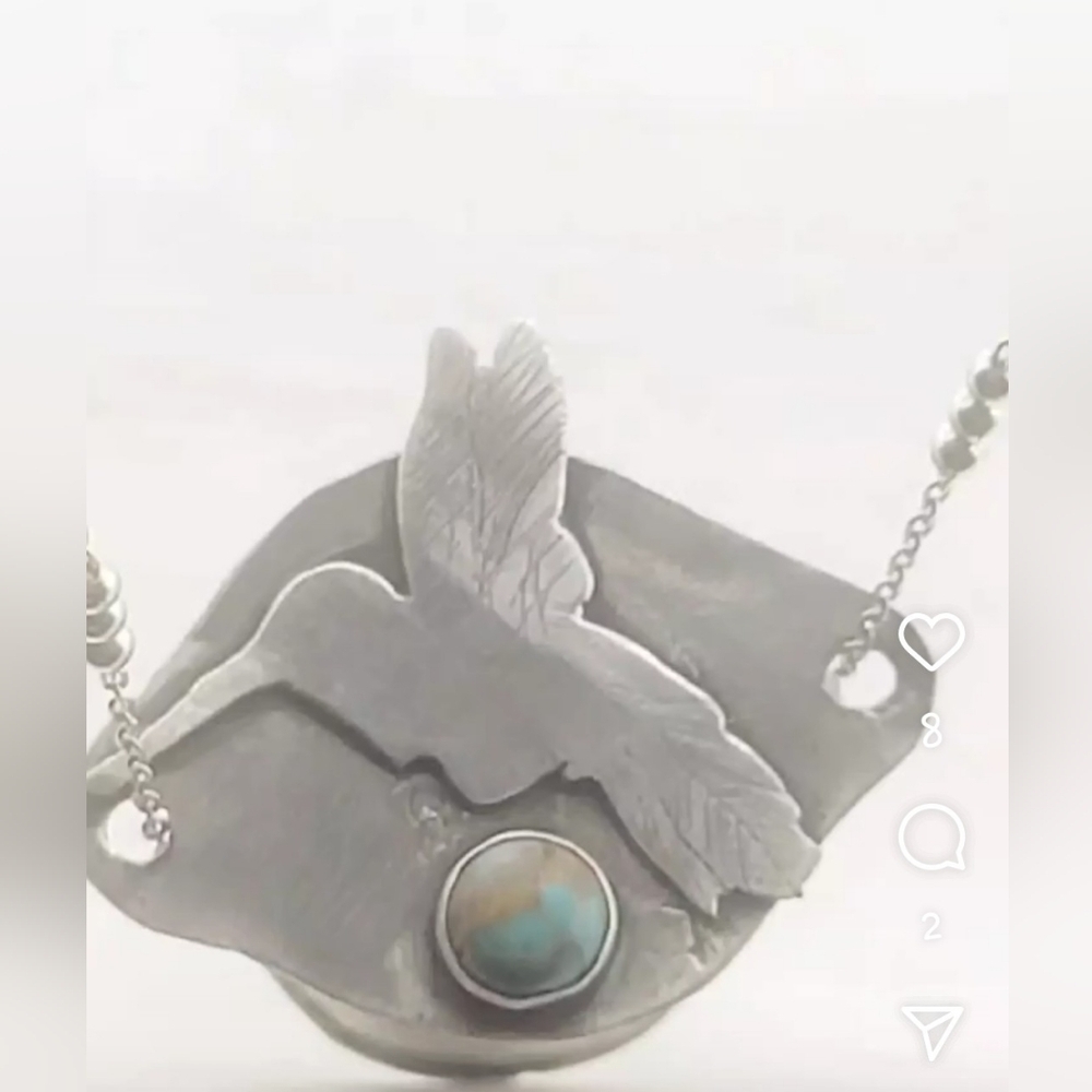 HUMMINGBIRD TURQUOISE BOX PENDANT HANDMADE IN STERLING SILVER METAL - Picture 7 of 8